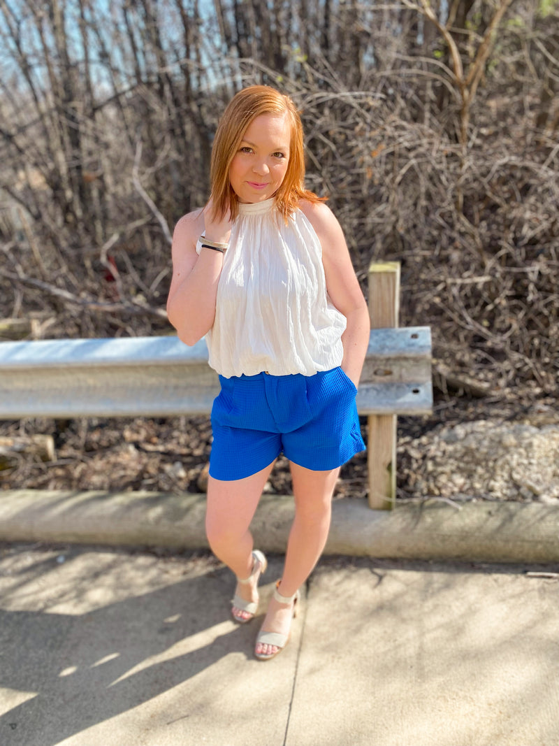 entro textured dress shorts with pockets blue
