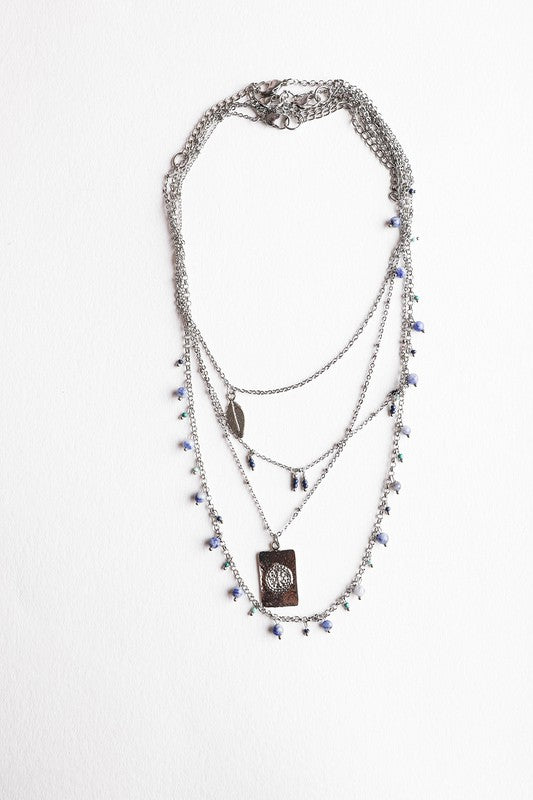 Lavender Beads Silver Layered Necklace Set