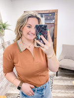 Wishlist polo sweater top in orange with striped collar