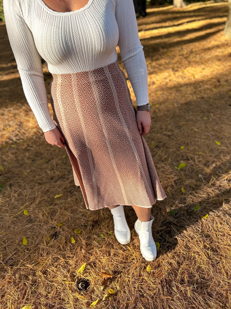 Herringbone Stripe Sweater Skirt