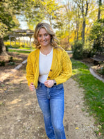 HYFVE mustard cropped cable knit button up cardigan 