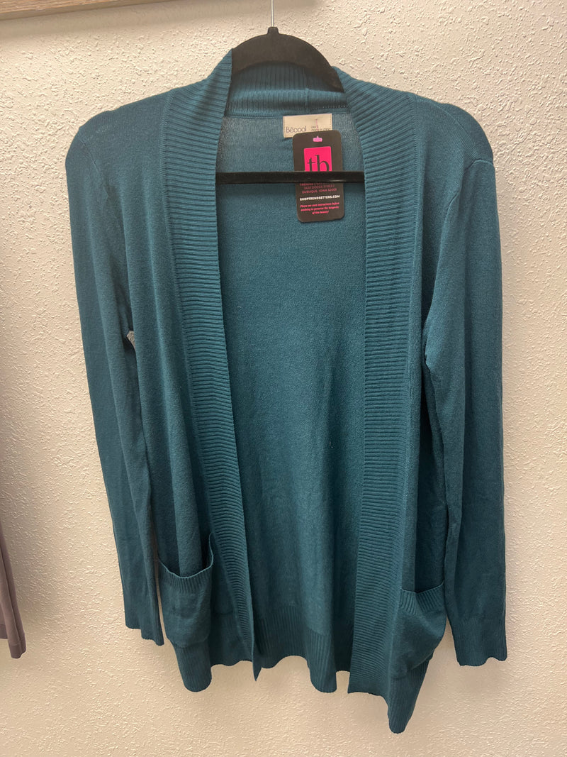 Be Cool open knit cardigan with front pockets in teal