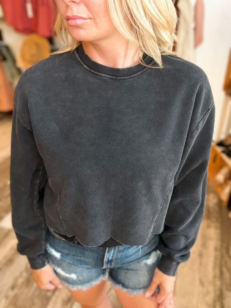 HYFVE cropped mineral wash crewneck sweatshirt in black
