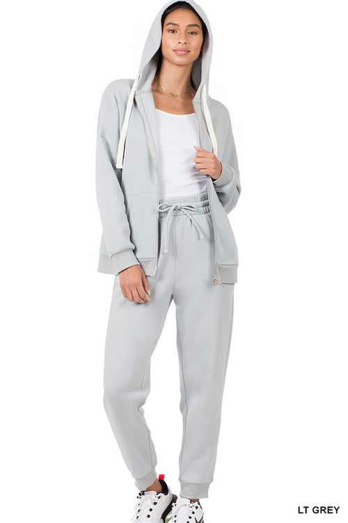 zip up hoodie and jogger set gray