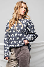 vintage knit gray/blue sweater with white hearts