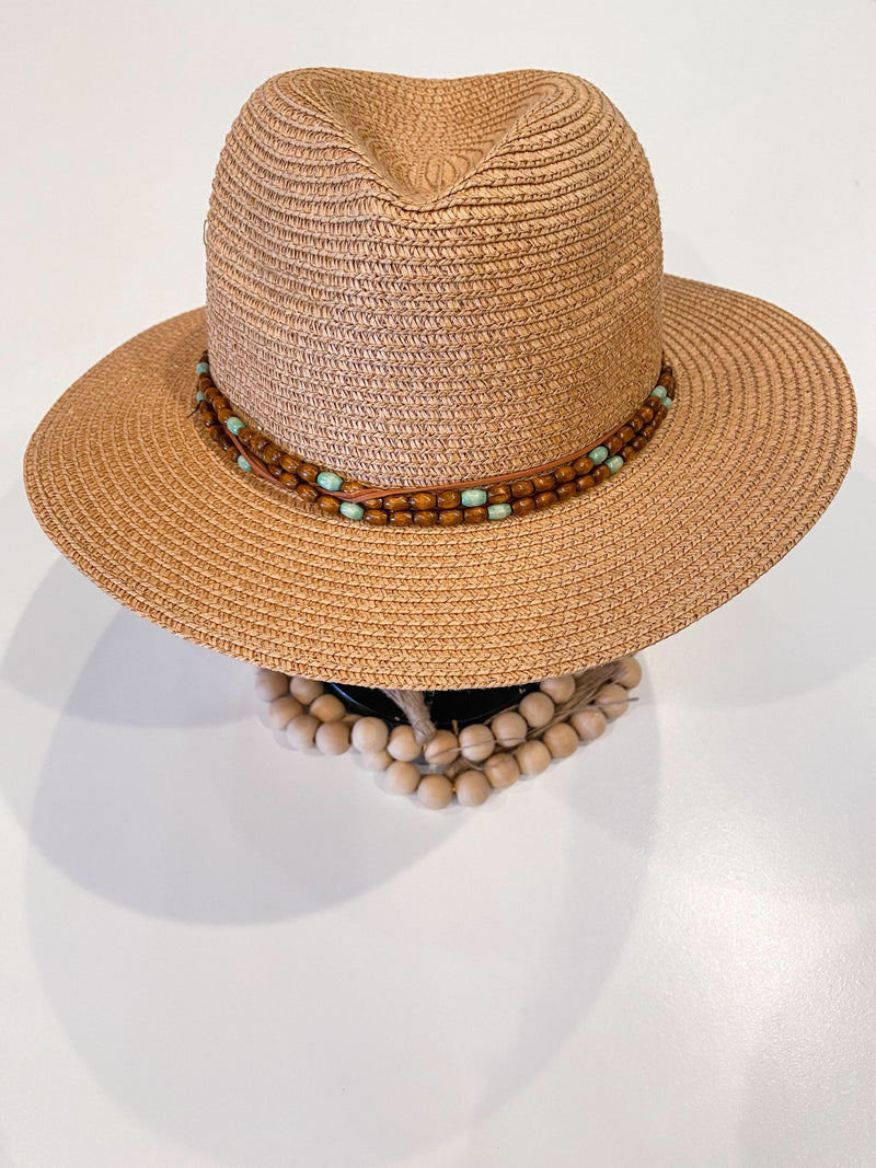 Beaded Belt Straw Panama Hat