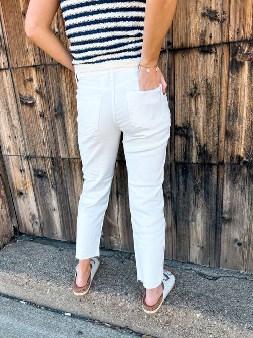 Verity Mid Rise Straight White Jeans