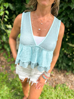 POL light blue ruffle knit tank top