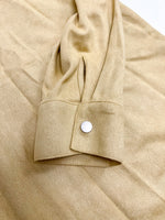Mustard suede button down long sleeve cuff with snap button