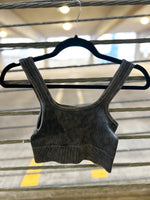Zenana ribbed square neck cropped tank bra in ash black