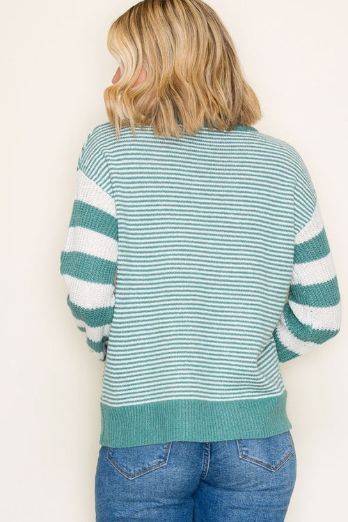 Green Color Banded Sweater