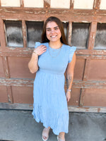 April  Light Chambray Tiered Midi Dress