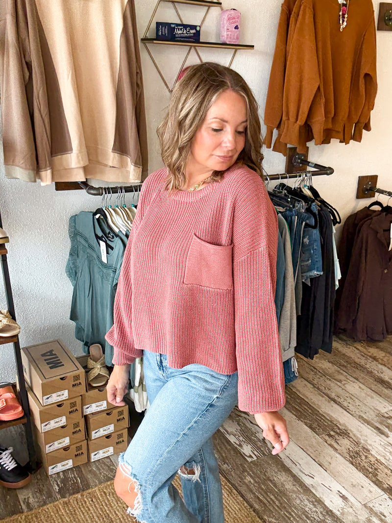 Pocket Detail Crew Neck Sweater