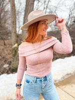 Collective Rack off the shoulder layered knit top in heather mauve