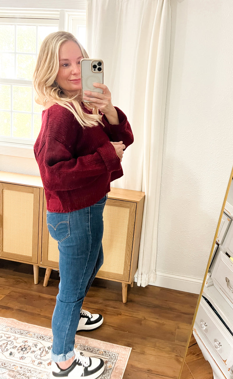 Ainsley Cropped Maroon Sweater