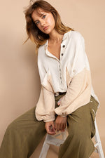 POL oversized long sleeve colorblock sweaters in cream/natural