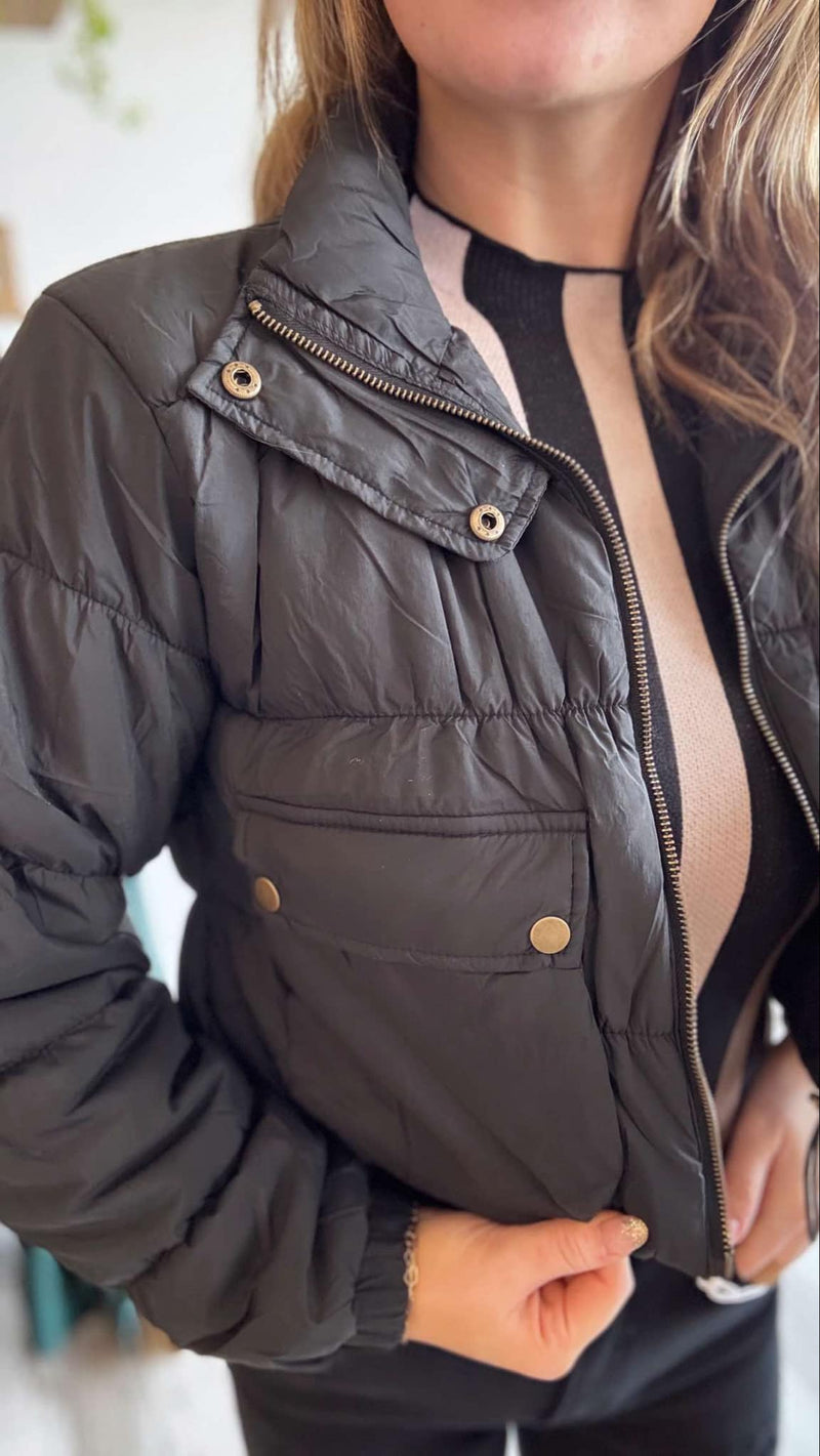 Cropped Cargo Zip Up Coat