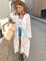Bluivy long cream lace boho duster with embroidered detail