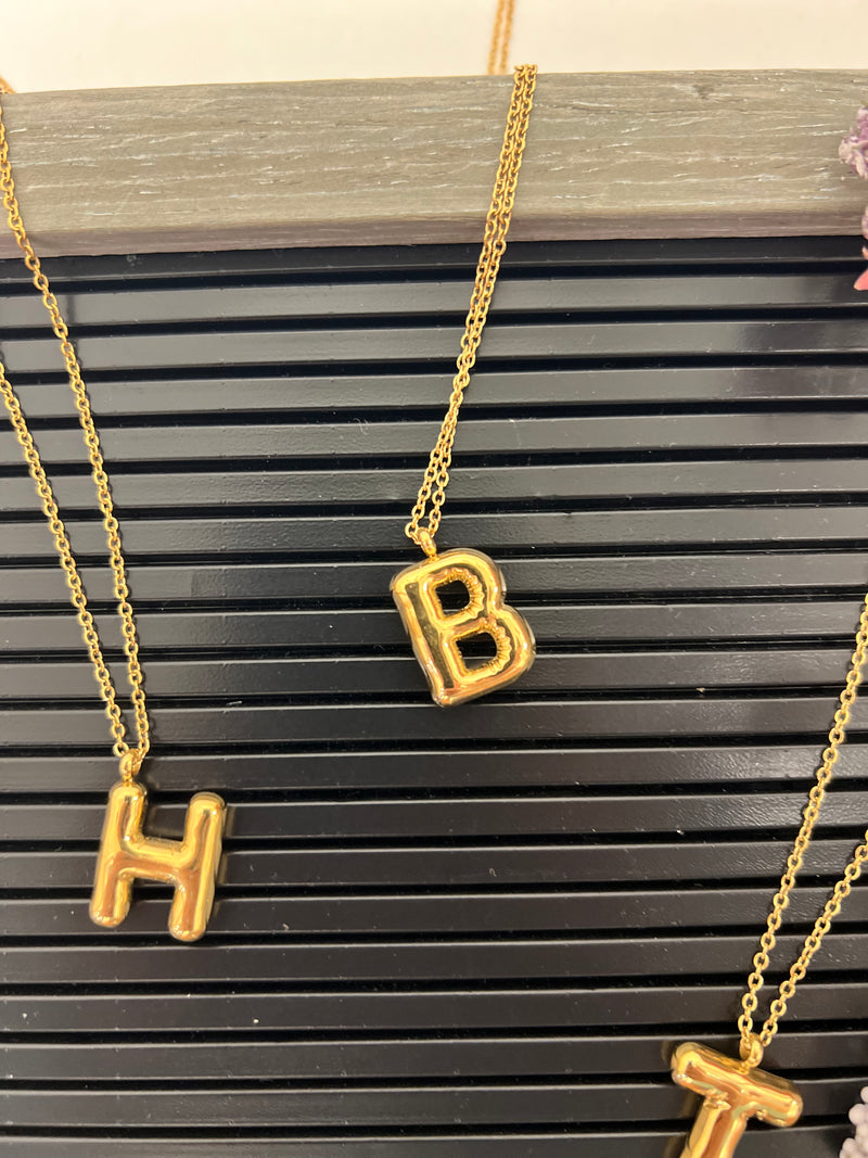 Gold bubble letter necklace B