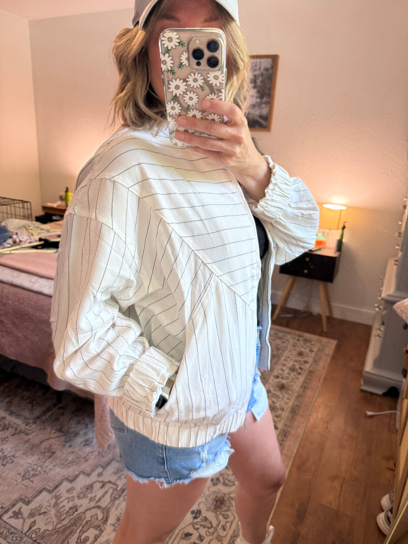 Harriet Contrast Striped Bomber Jackett