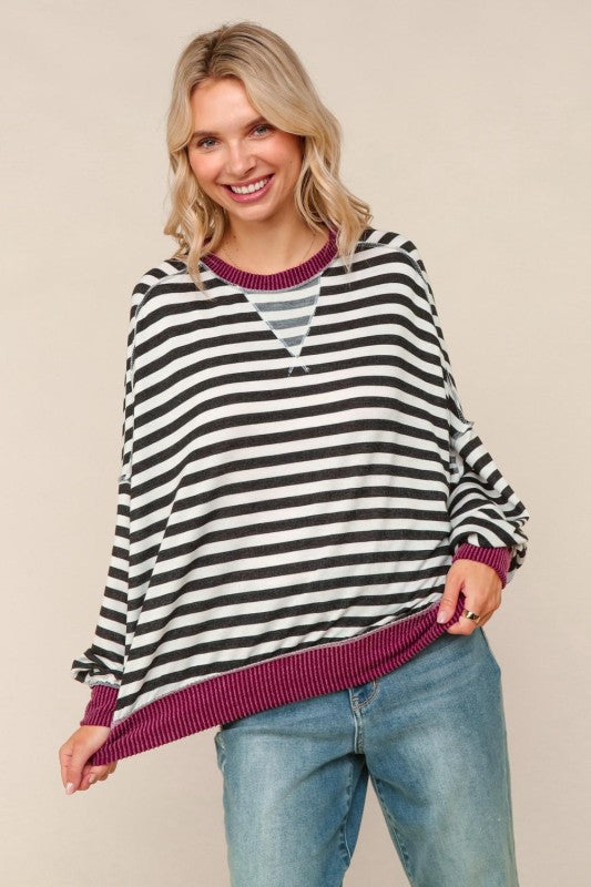 Jessa Striped Dropped Shoulder Top