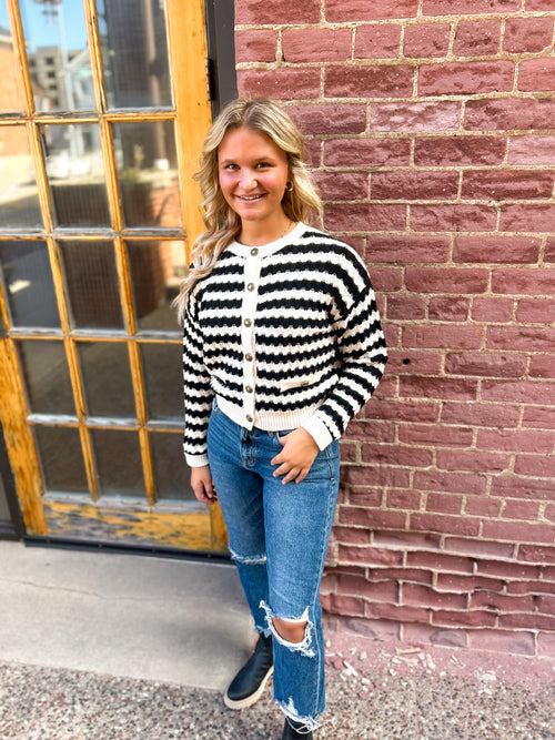 Scarlett Black And White Striped Cardigan