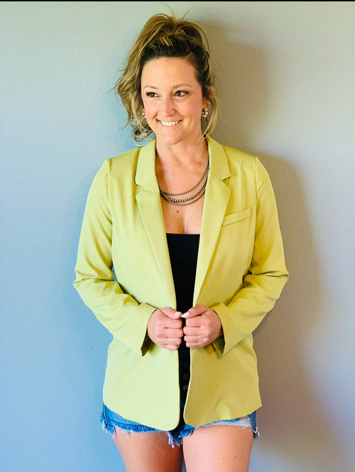 blu pepper long sleeve chartreuse open blazer