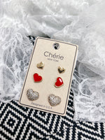 Red Heart Stud Earring Set 3 pack