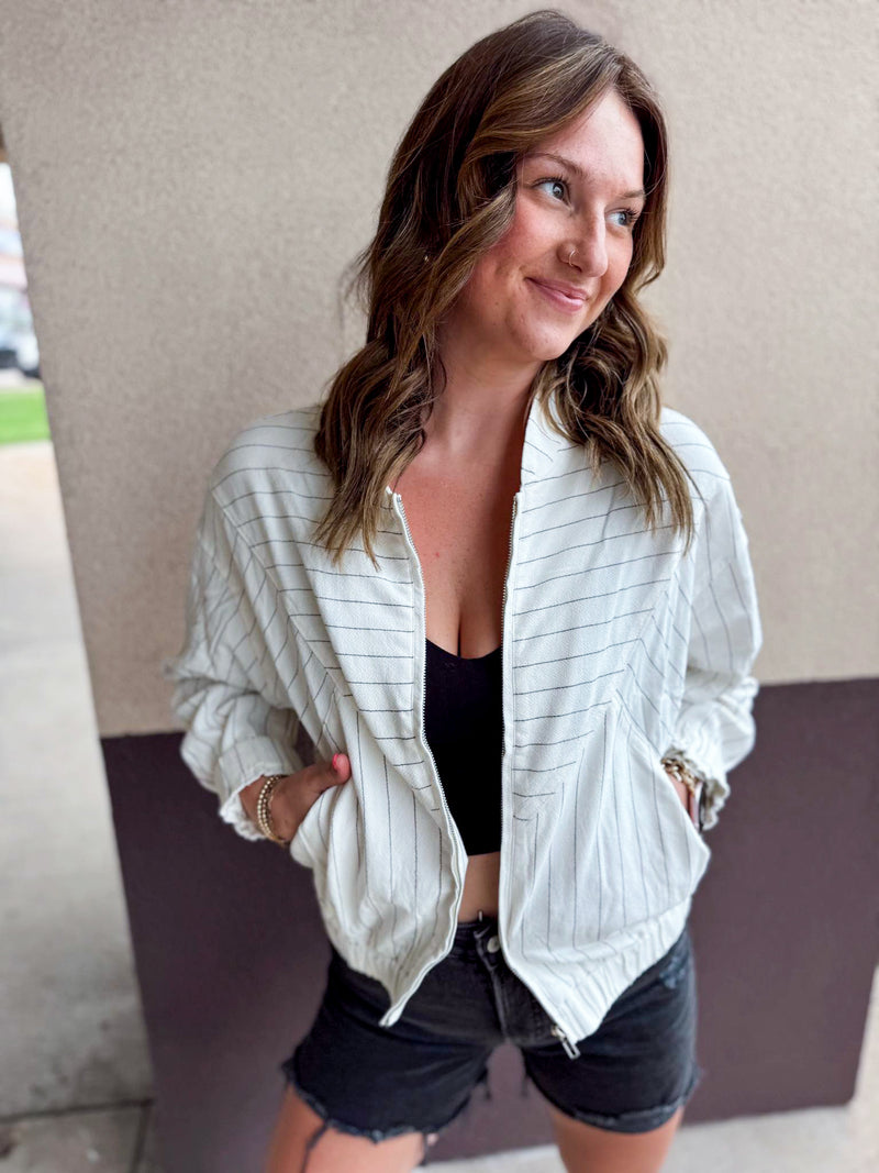 Harriet Contrast Striped Bomber Jackett