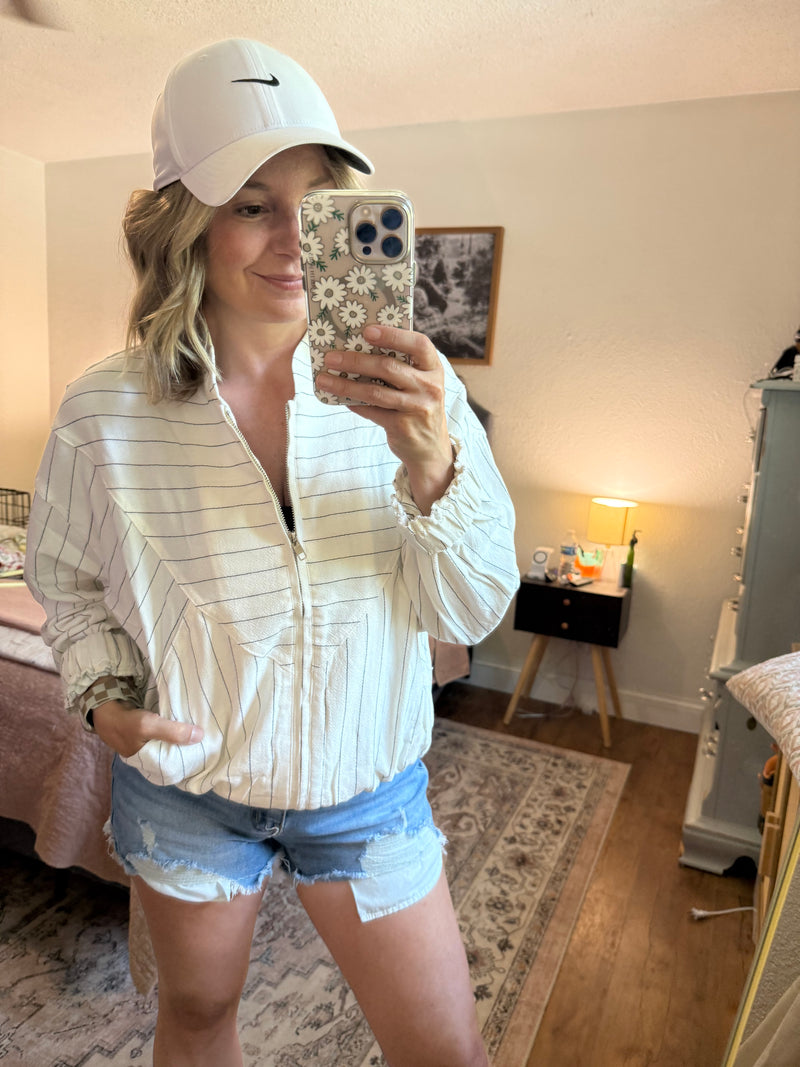 Harriet Contrast Striped Bomber Jackett