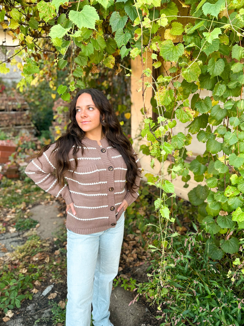 Laina Knit Striped Cardigan with Chest Pockets