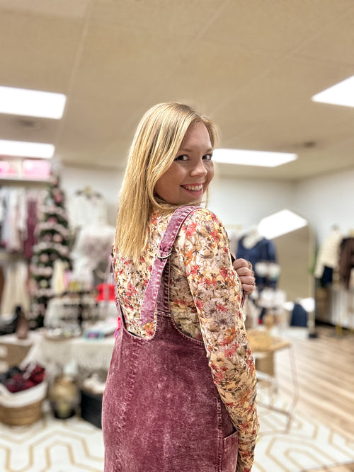 Floral Mesh Print Mock Long Sleeve