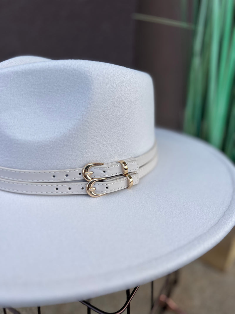 Double Belt Strap Fedora Hat