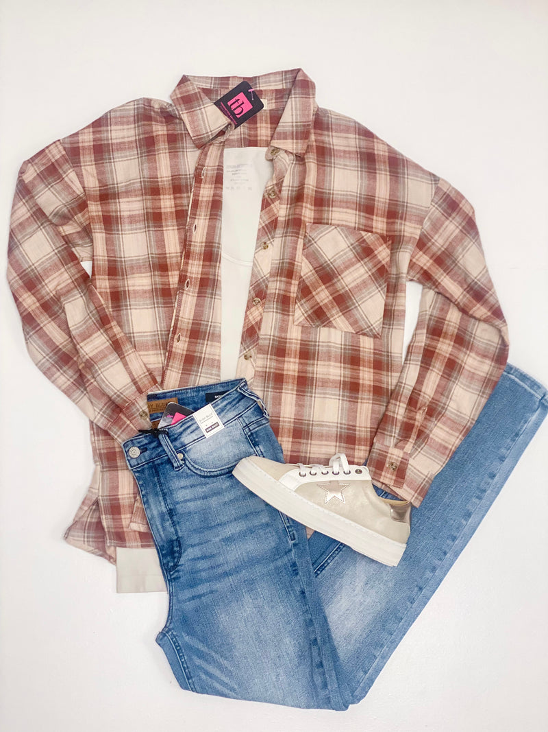 Maroon Relaxed Fit Plaid Flannel 