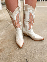 Lainey Pink and Off White Cowboy Boots
