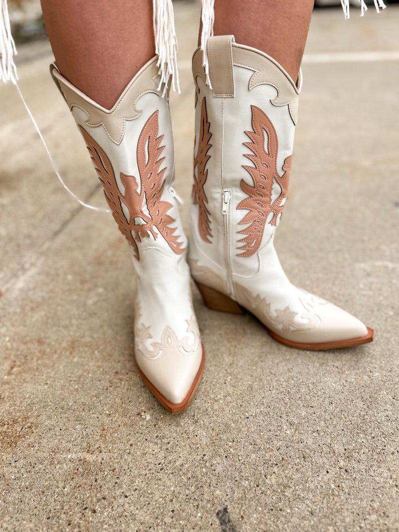 Lainey Pink and Off White Cowboy Boots