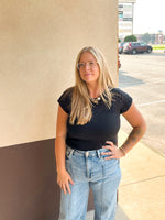 Black Eyelet Yoke Knit Top