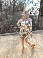 Satin Paisley Long Sleeve Dress