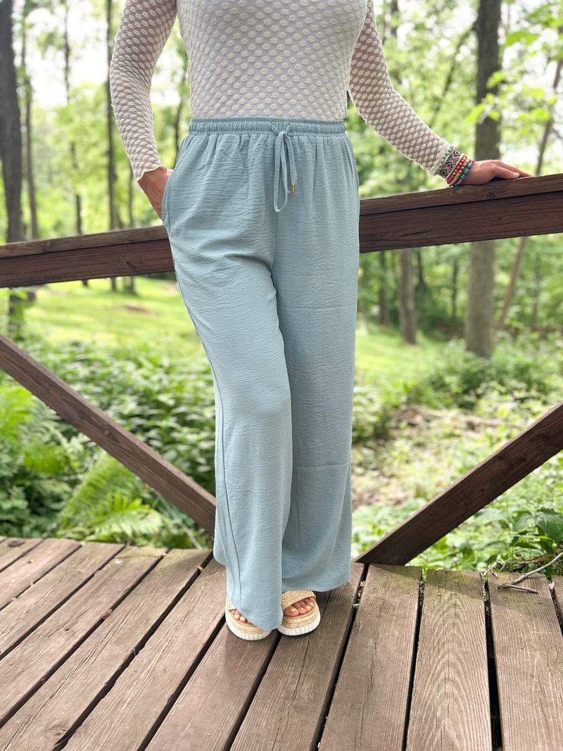 light blue soft drawstring pants