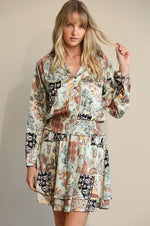 Satin Paisley Long Sleeve Dress