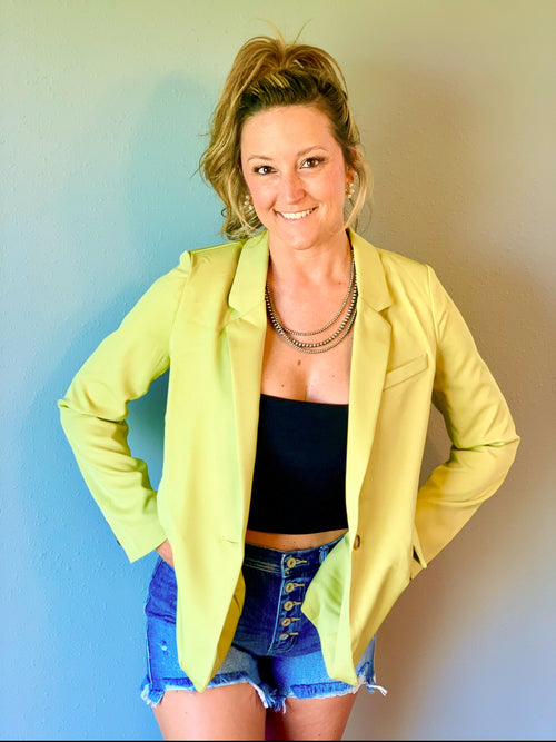 blu pepper long sleeve chartreuse open blazer