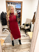 Hannah  Burgundy Capped Sleeve Knit Dress