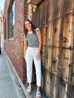 Tiffany Striped Ruffle Short Sleeve Top