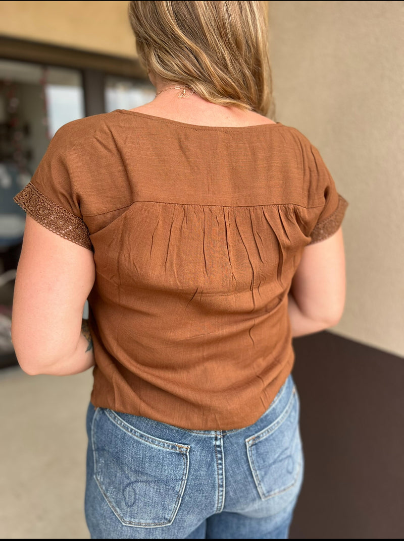 Lace Trim Yoke Blouse