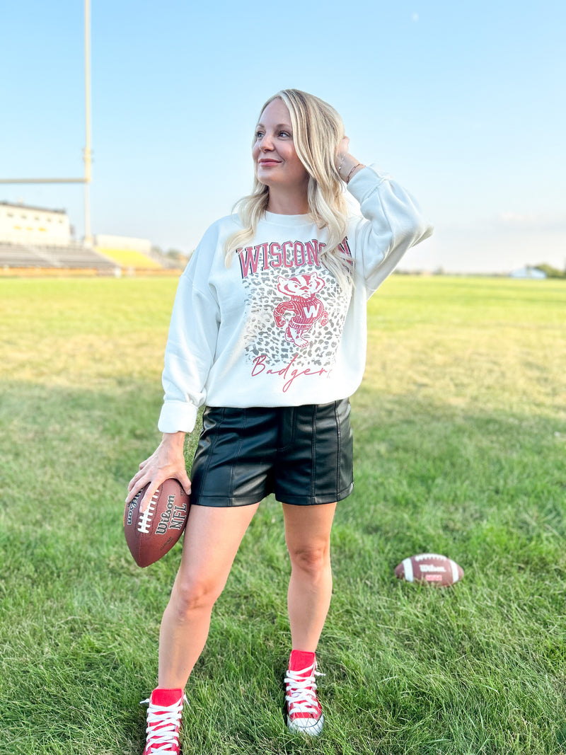 Wisconsin Badgers Leopard Design Sweatshirt