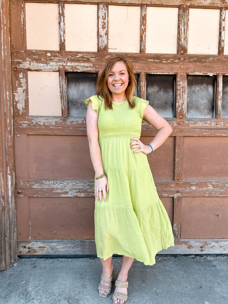 April Lime Tiered Midi Dress