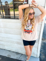 taupe born free live free oversized graphic tee