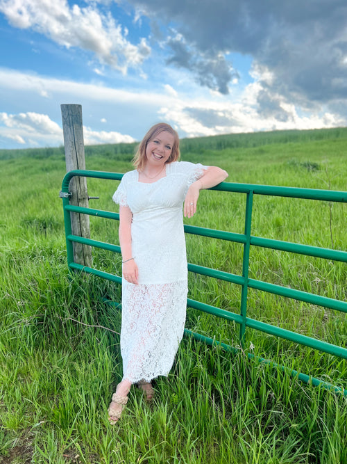 boho lace maxi dress in white