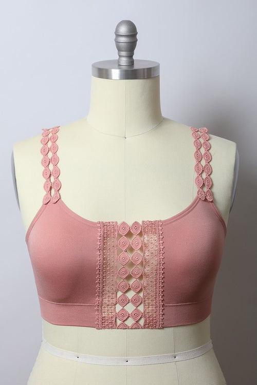 lace boho bralette pink