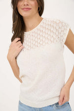 McKayla Eyelet Yoke Short Sleeve Sweater